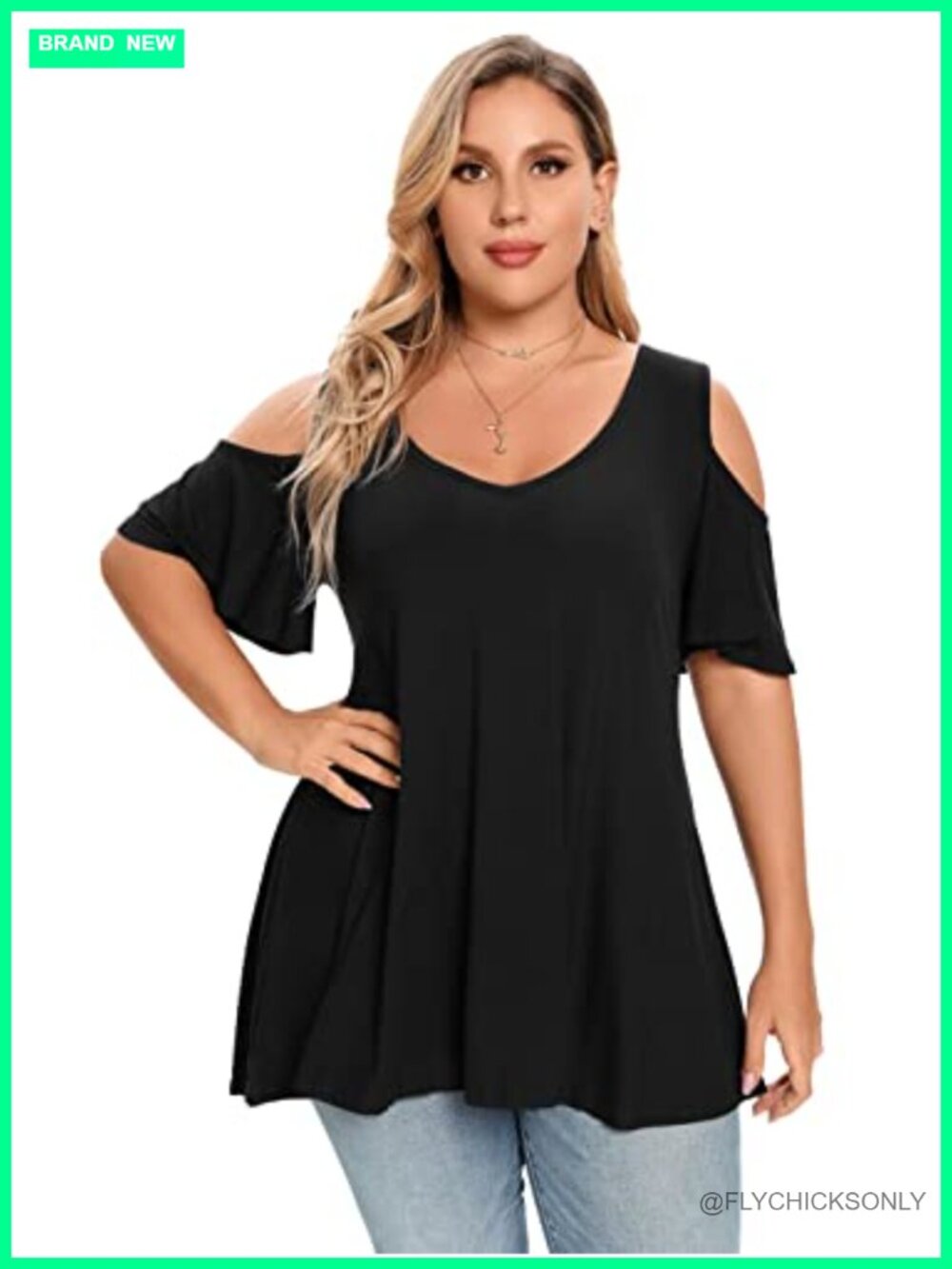 Plus Size Cold Shoulder Tunic Top V Neck Short Sleeve Loose Fit